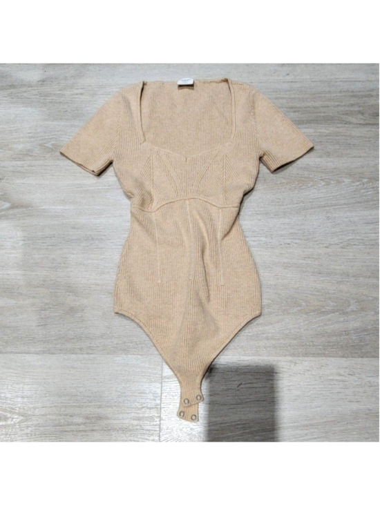 Abercrombie & Fitch Tops - Abercrombie & Fitch Bodysuit Womens XS Beige Ribbed Knit Square Neck Stretch
